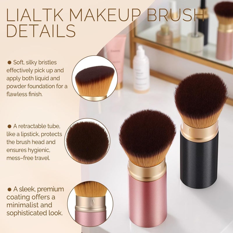 LIALTK Retractable Kabuki Makeup Brush - All-in-One Travel Foundation, Powder, Blush, Liquid & Cream Face Brush | Portable & Easy to Use for Women & Beginners (Black) - Image 5